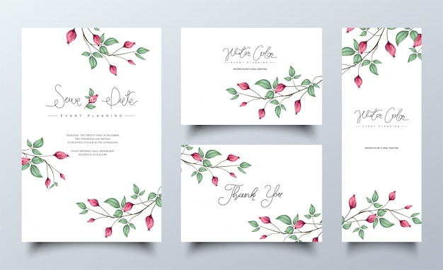 Set of floral invitation cards template