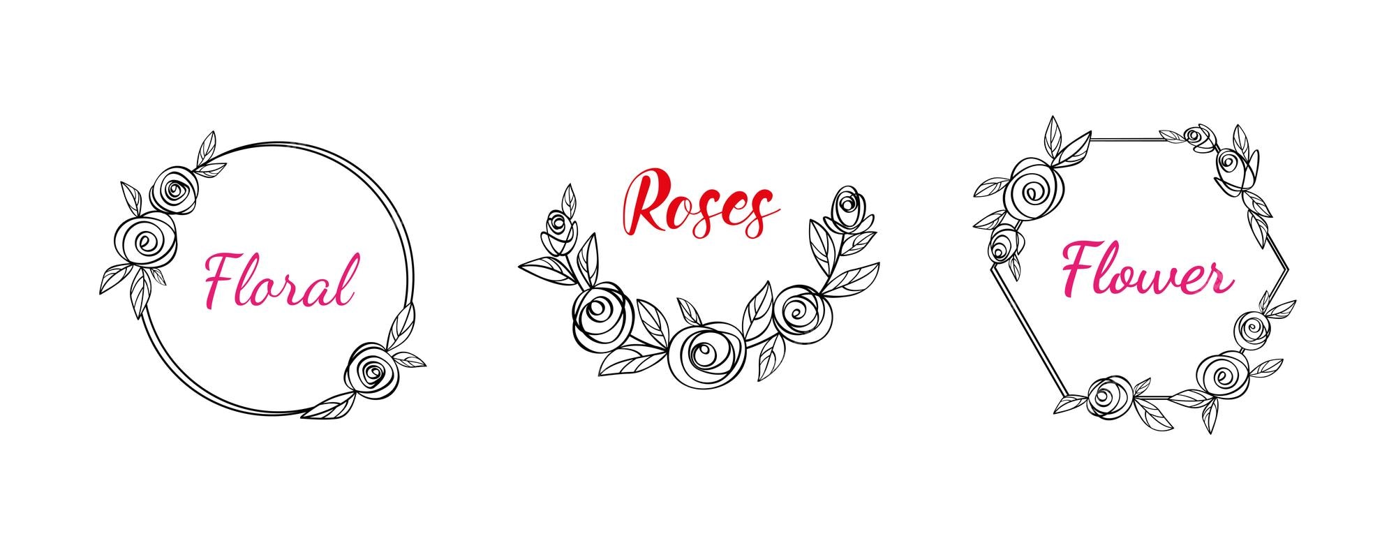 Rose Flower And Leaves, Monogram Frame Free Svg File - SVG Heart