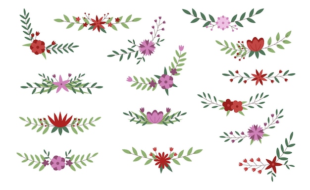 Set of floral ornament flat design illustration