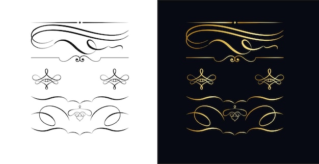 Vector set of floral ornaments in golden colors