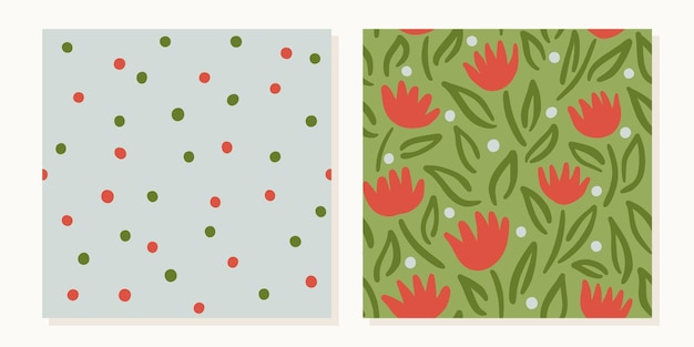 Set of floral pattern and red green polka dot for fabrics paper interior