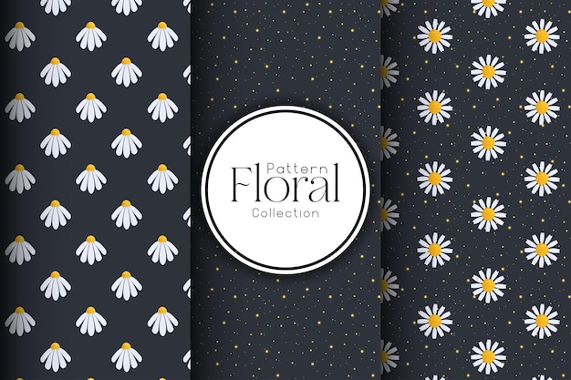 Set of floral patterns on a black background