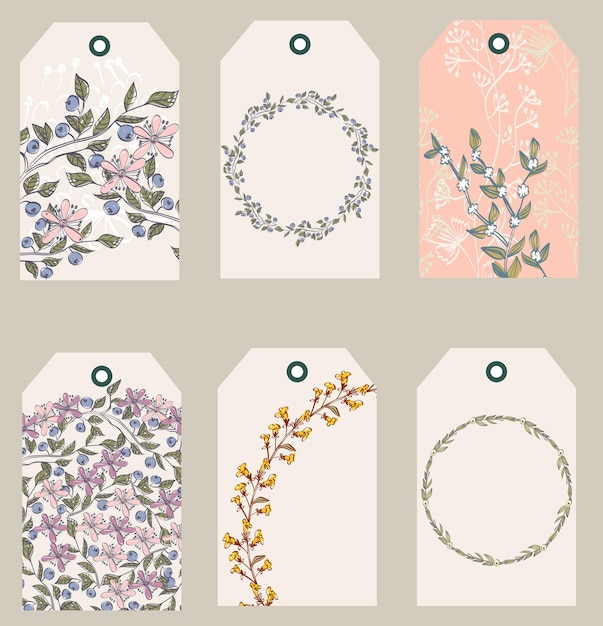 Set of floral tags