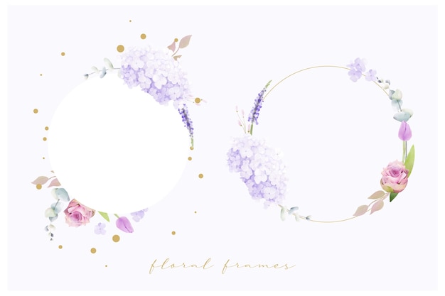 Set of Floral watercolor wedding frames