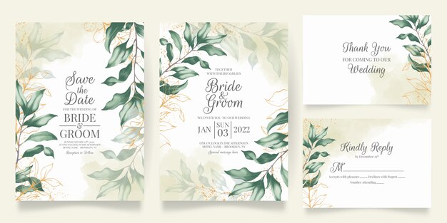 Vector set of floral watercolor wedding invitation