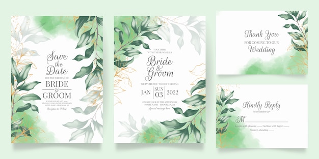 Set of floral watercolor wedding invitation