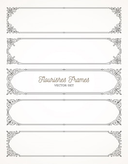 Set of flourishes calligraphic elegant ornamental frames and borders -  illustration.