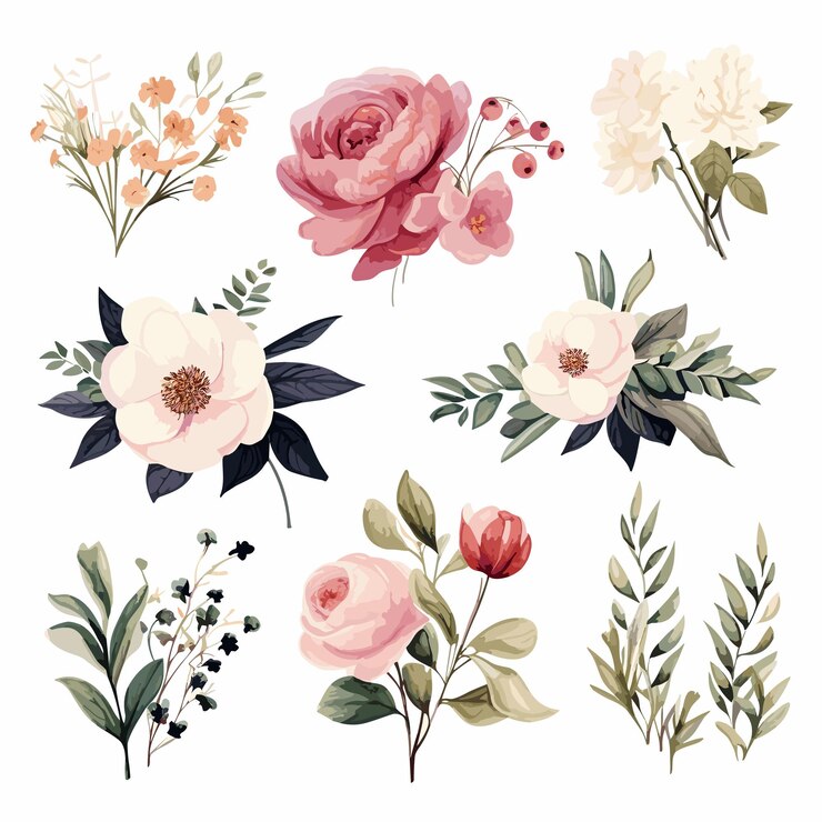 Vector set flower bouquet collection
