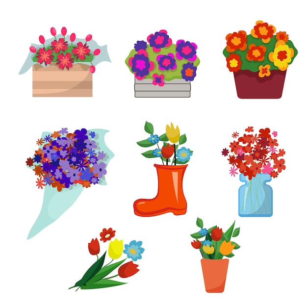 A set of flower bouquets