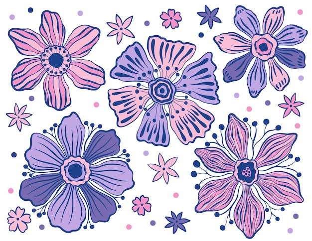 흰색 backgroundcollection 꽃 식물에서 꽃 봉 오리 만화 styleisolated 설정