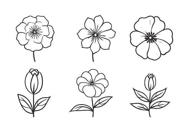 Set of flower design in flat black color vector illustration