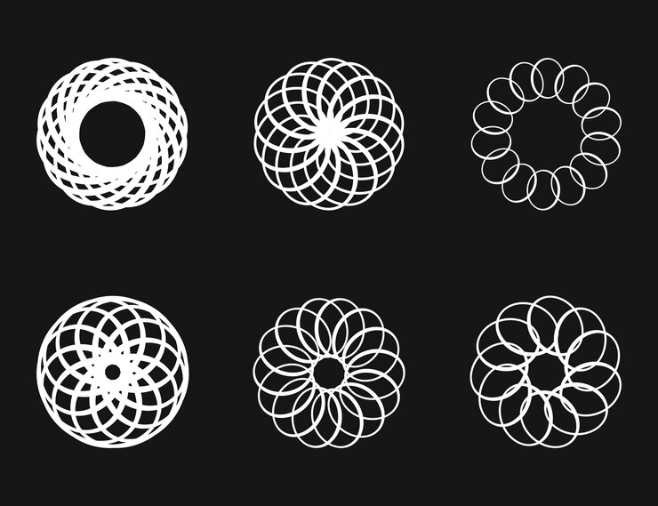 Vector a set of flower designs in black and white