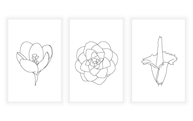 Set di fiori e linee floreali disegnate a mano per il design del logo crocus dahlia arum flower