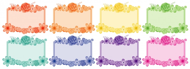 Set of flower frames in different colors