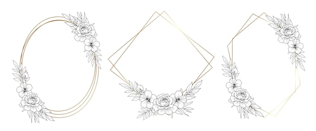 Vector set of flower frames flower sketches beautiful flower wedding frames