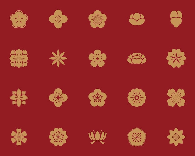 set of flower icons traditional chinese japanese
