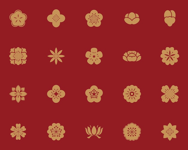 Set of flower icons traditional chinese japanese