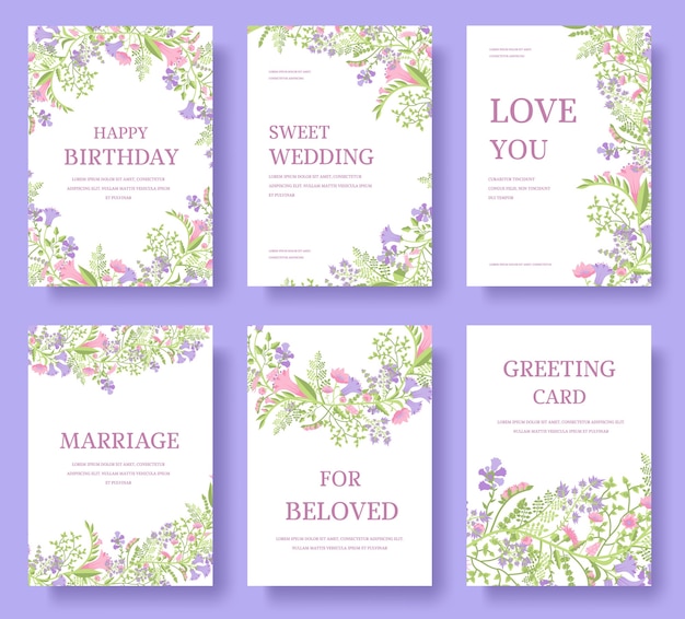 Set of flower invitation cards or banner brochure illustration design concept