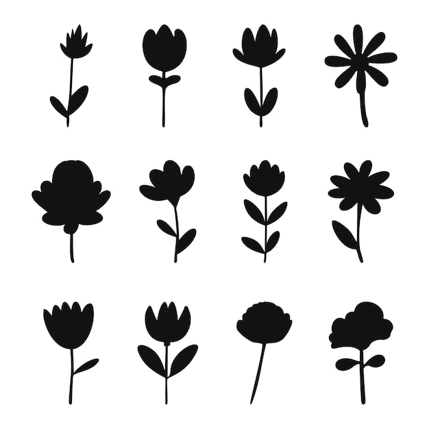 Vector set of flower isolated vectors silhouettes