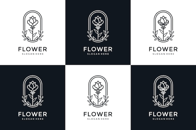 Set of flower logo design in line art style