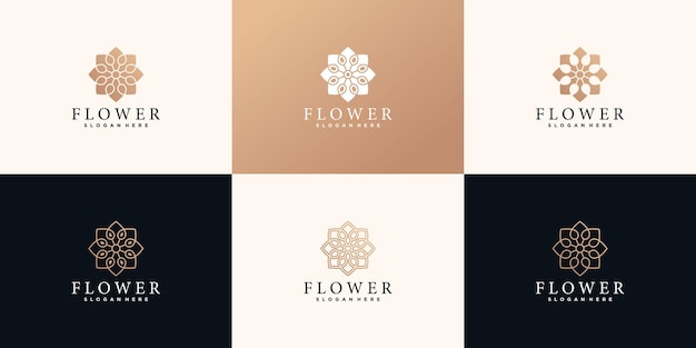 Set of flower logo design template with golden gradient concept Premium Vektor