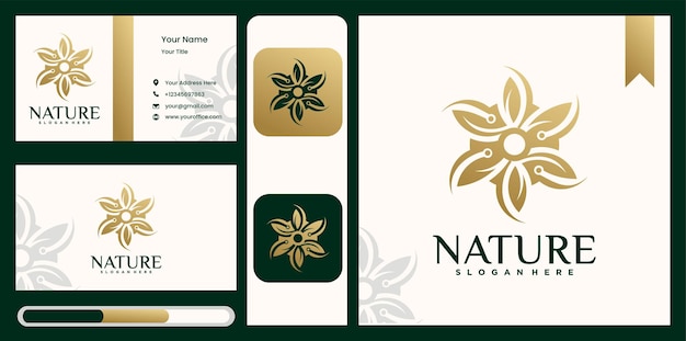 Set of flower logo template with business card