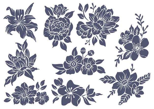 Set of flower silhouette design element