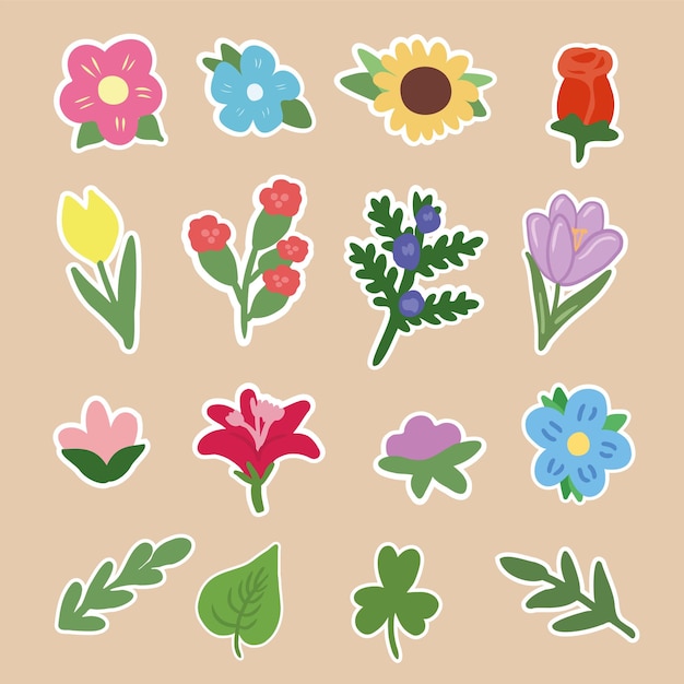 Set of Flower stickers magnets collection with decorative floral design