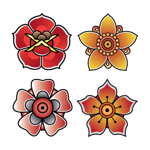 Set flower tattoo old school