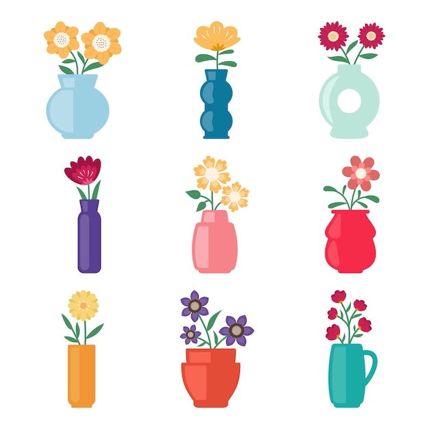 Set of flower vase vector