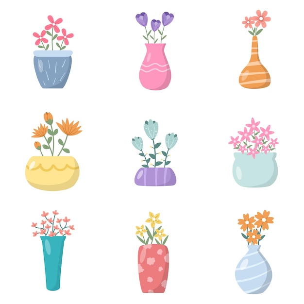 Set of flower vase vector