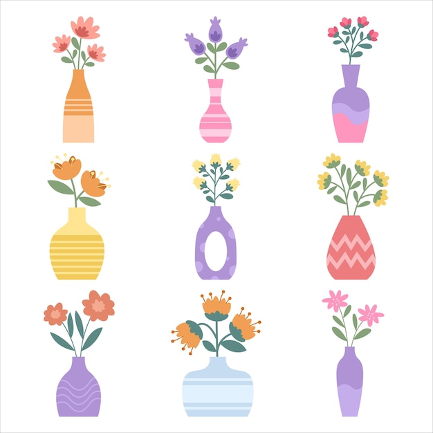 Set of flower vase vector