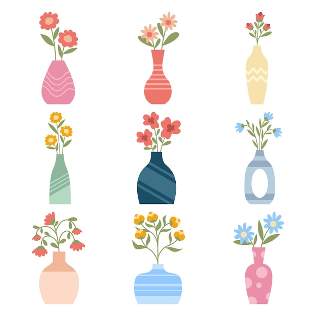 Vector set of flower vase vector