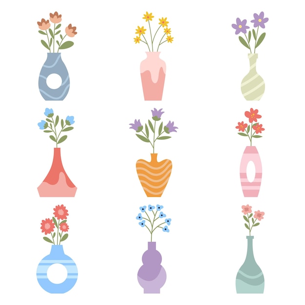 Set of flower vase vector