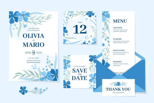 A set of flower wedding invitation stationery