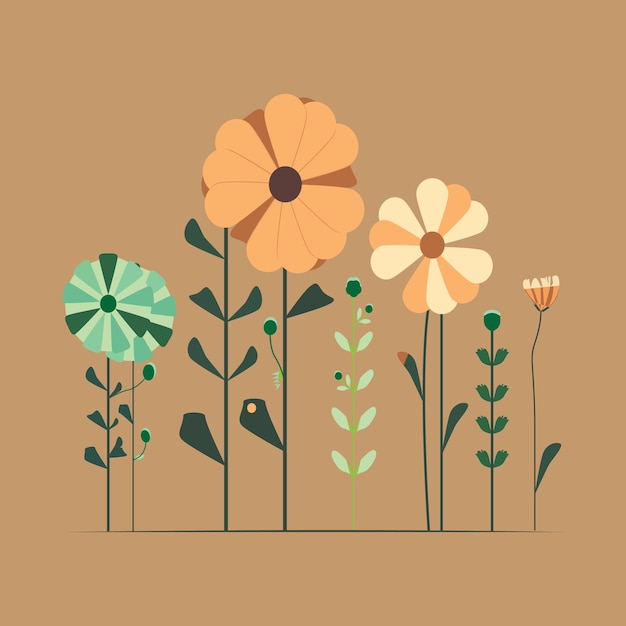 A set of flowers on a brown background.