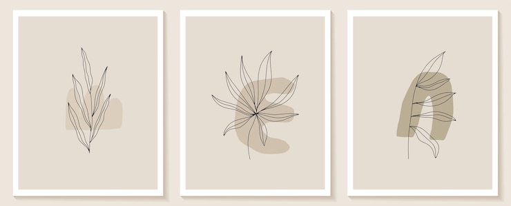 Vector set flowers continuous line art abstract contemporary collage of geometric shapes in modern style
