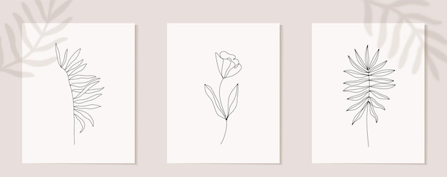 Vector set of flowers continuous line art