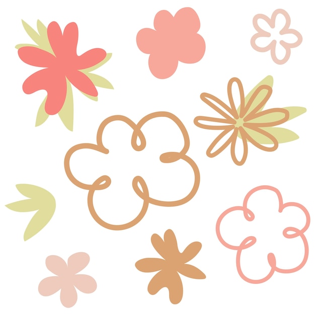 A set of flowers drawn in doodle style to create a pattern