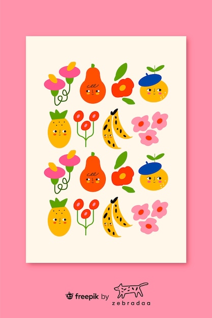 Vector set of flowers and fruits