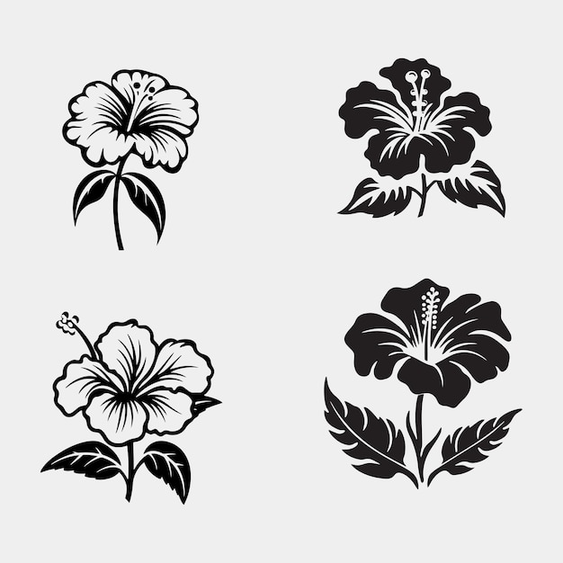 set of flowers icons on white background