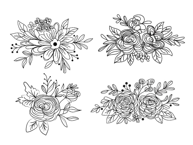 a set of flowers and leaves on a white background