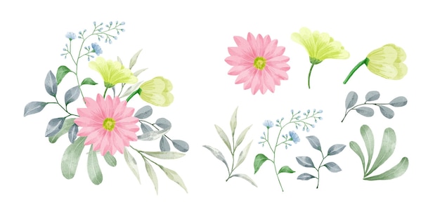 Vector a set of flowers painted with watercolors