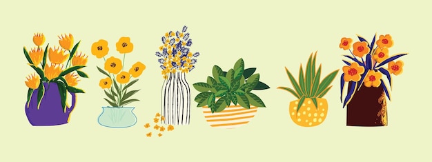 Set di fiori e piante in vasi con forme diverse illustrazione vettoriale