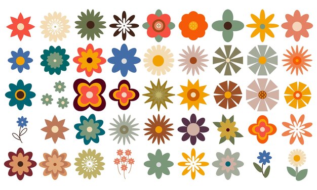 A set of flowers in retro style vector illustration