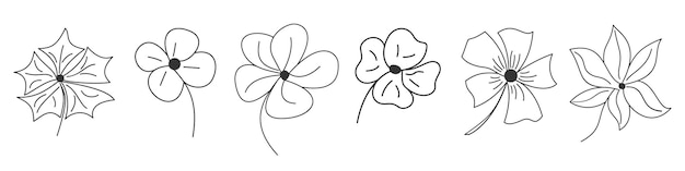 Vector set of flowers in thin line style outline flowers