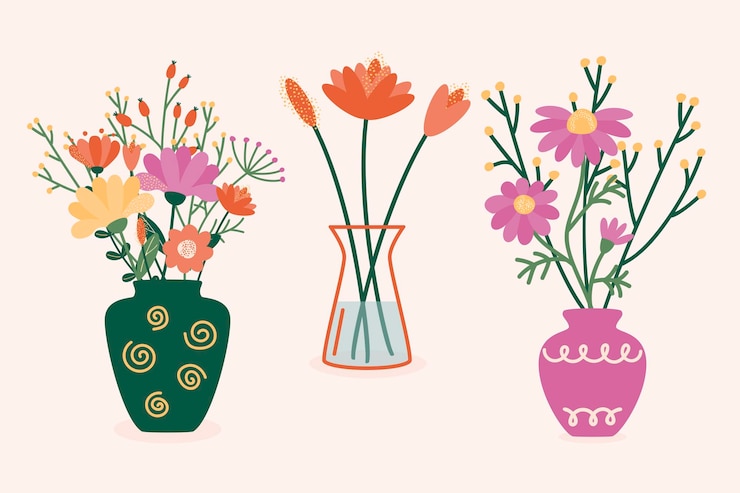 Vector a set of flowers in vases