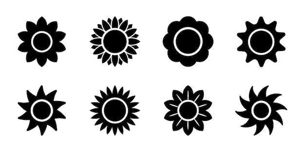 Set of flowers vector icons. Black silhouette with flower.