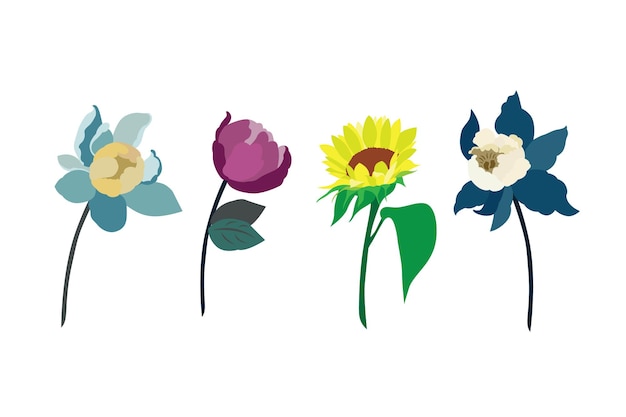 Set of flowers on a white background vector illustration in flat style