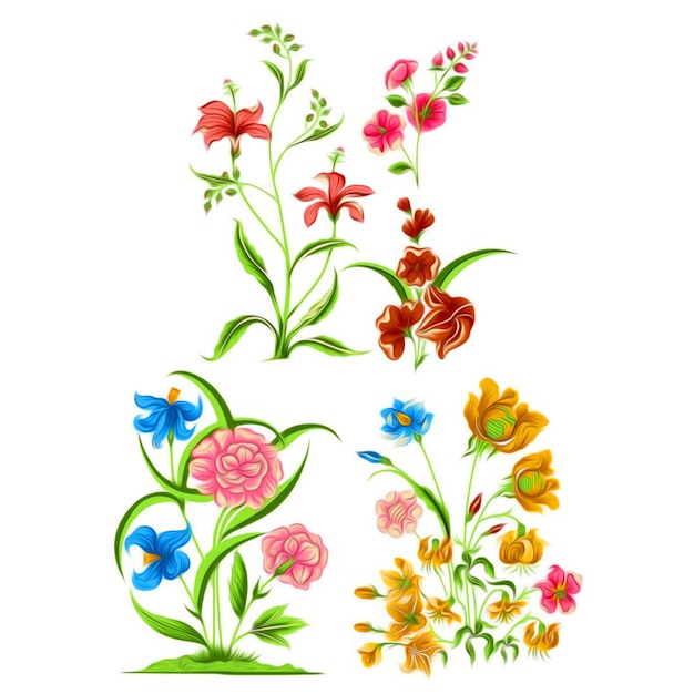 A set of flowers on a white background